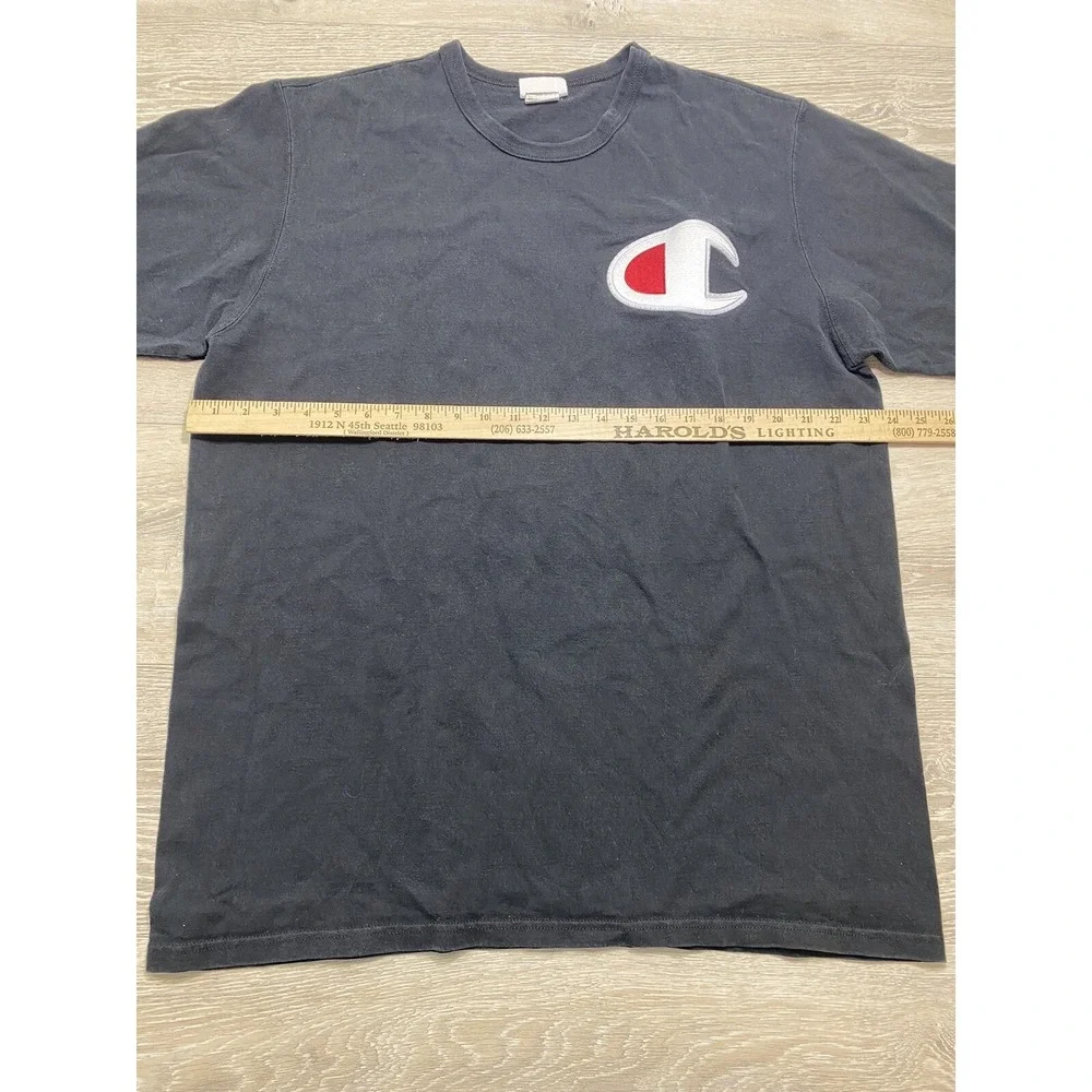 Vintage Champion Shirt Adult Sz 2XL Short Sleeve Big C Logo Embroidered Black - Picture 4 of 8